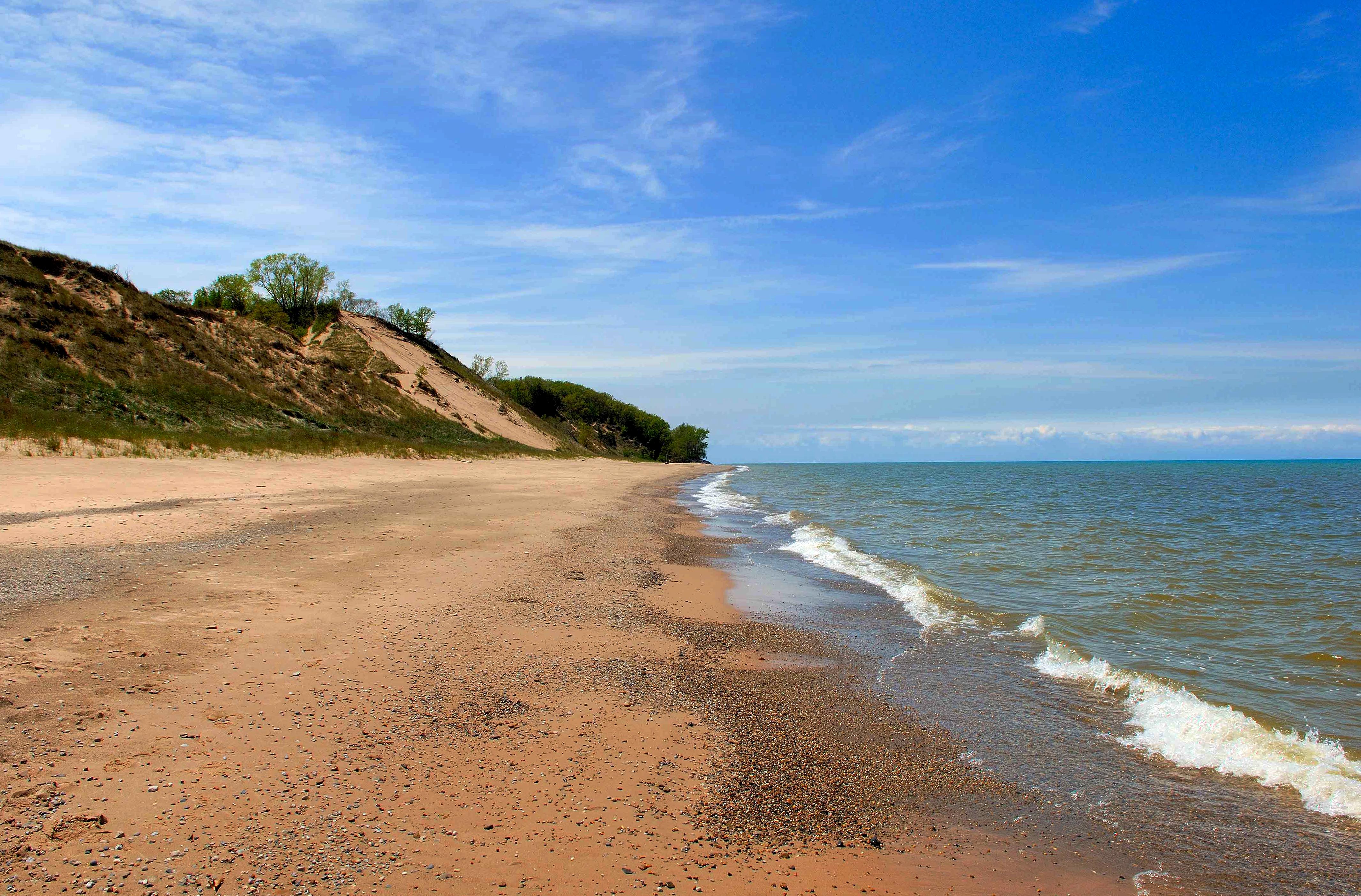 Sand dune staircase overlooking Lake Michigan at Indiana Dunes National Park
