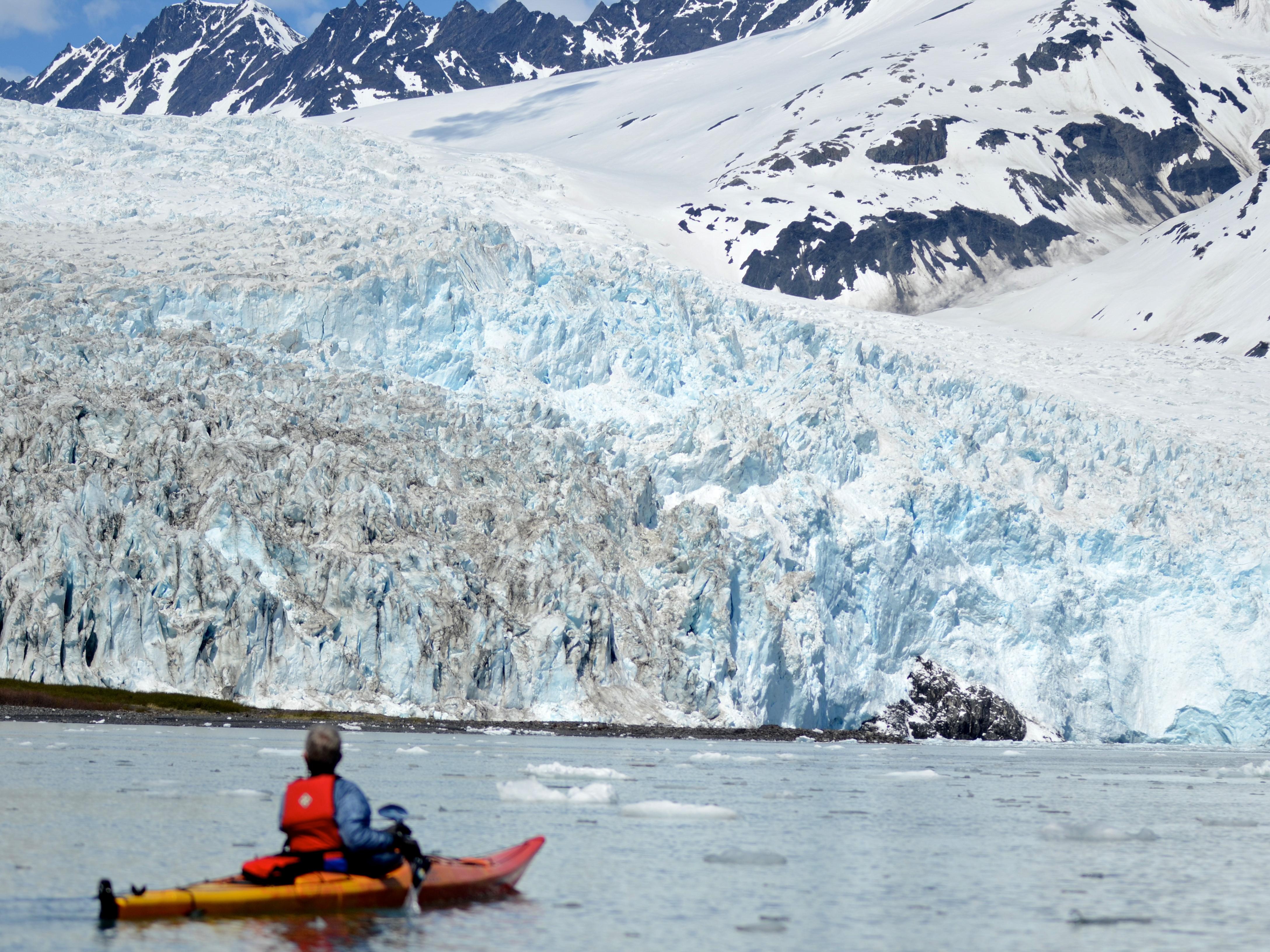 Exit Glacier flowing from the Harding Icefield in Kenai Fjords National Park, Alaska