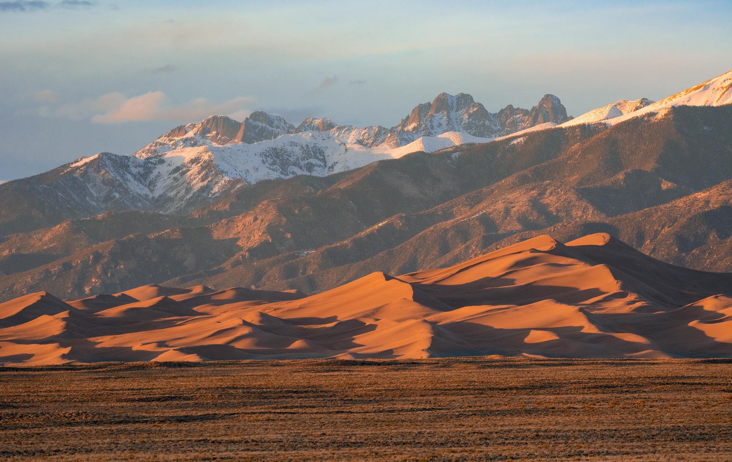 Sunrise light on the tallest dunes in North America at Great Sand Dunes National Park, Colorado