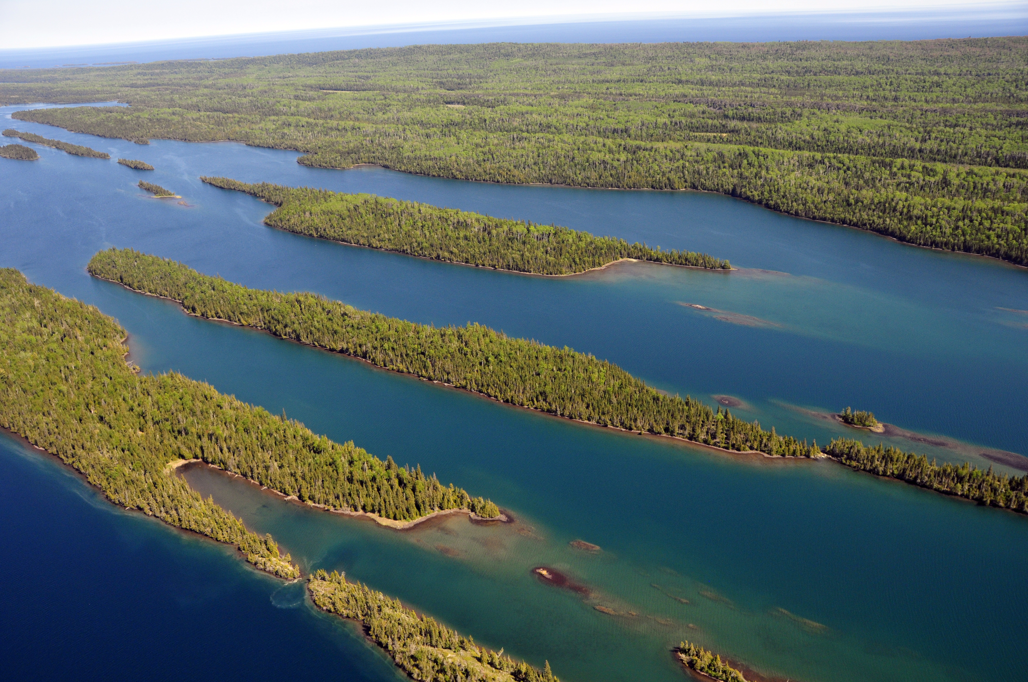 Rocky Lake Superior shoreline and boreal forest at Isle Royale National Park in Michigan