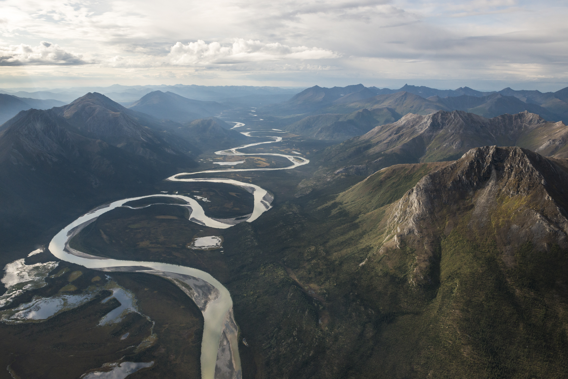 Braided river valley below the Brooks Range in Gates of the Arctic National Park, Alaska